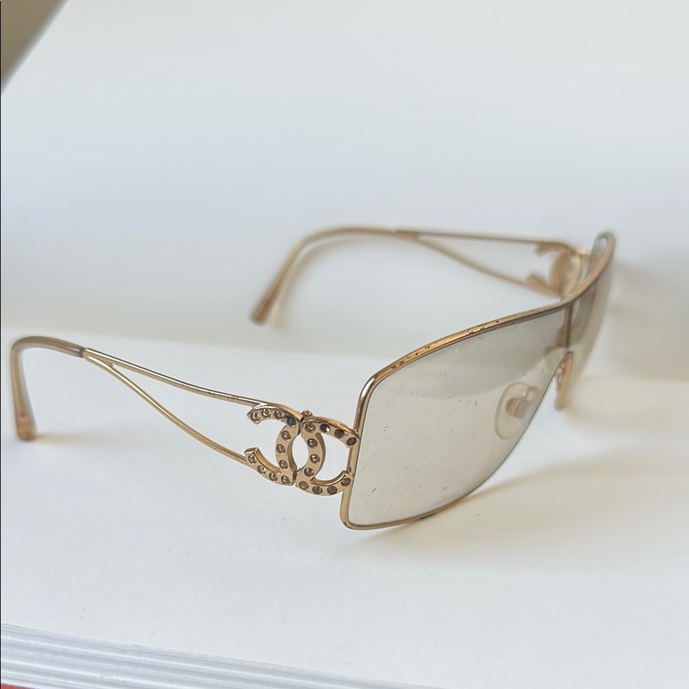 CHANEL Gold Sunglasses with Light Tinted Lense